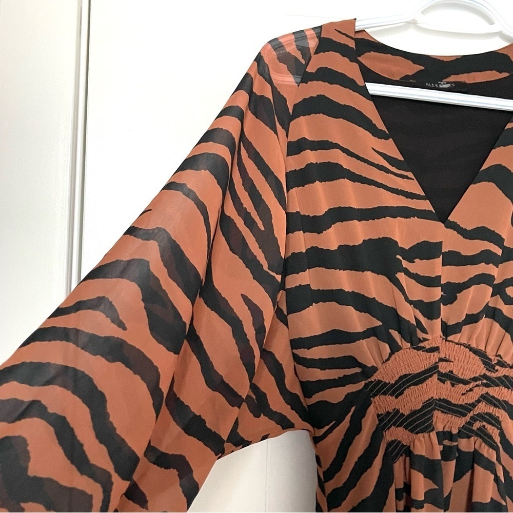 All Saints Brown Nicola Zephyr Zebra Print Dress US M - Picture 8 of 11